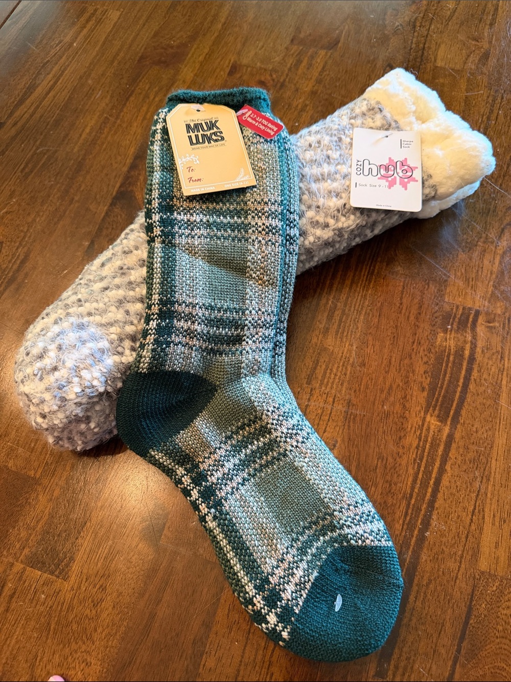 Muk Luks Women’s Green Plaid Cozy Wool Lined Crew Socks with Bonus Pair